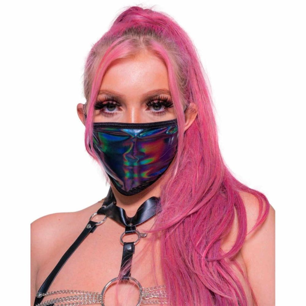 new black holographic face mask goth rave gothic